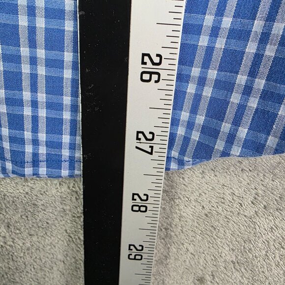 Mens Blue Plaid Chaps Shirt Long Sleeve Button Down Stretch Cotton Blend Size M - Picture 7 of 8